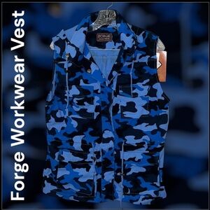 Forge Workwear Blue/Black Camo Hooded Womens Vest Sz L NWT